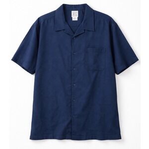 Field Gear Mens XXLT Navy Blue‎ Textured Cotton Camp Collar Short Sleeve Shirt